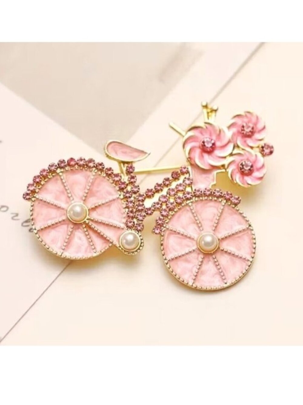 Brooch Bicycle Rhinestone Colorful Sparkle Bike Flowers Hollywood Glam Trendy